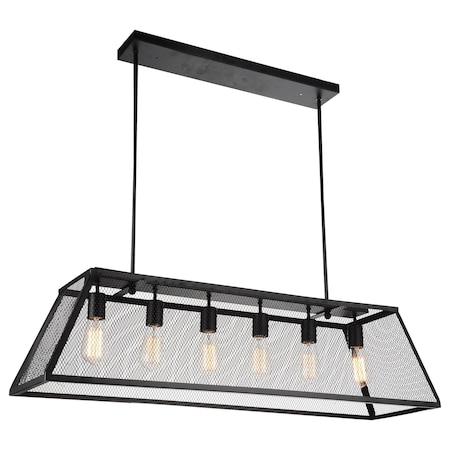 6 Light Down Chandelier With Black Finish